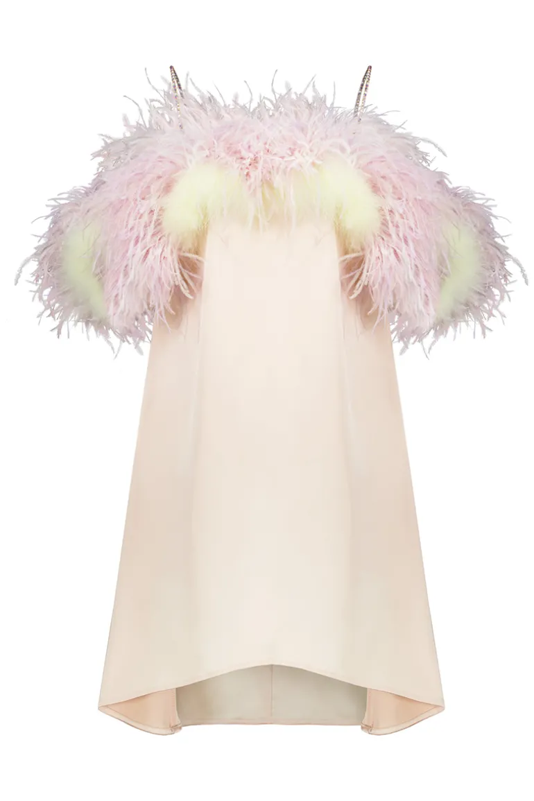 Dresses | Mini Dresses<CULT MIA CLOVER FEATHER MINI DRESS Custard