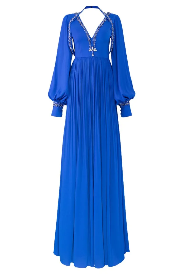 Dresses | Gowns<CULT MIA LONG PUFFY SLEEVE V-NECK GOWN Cobalt