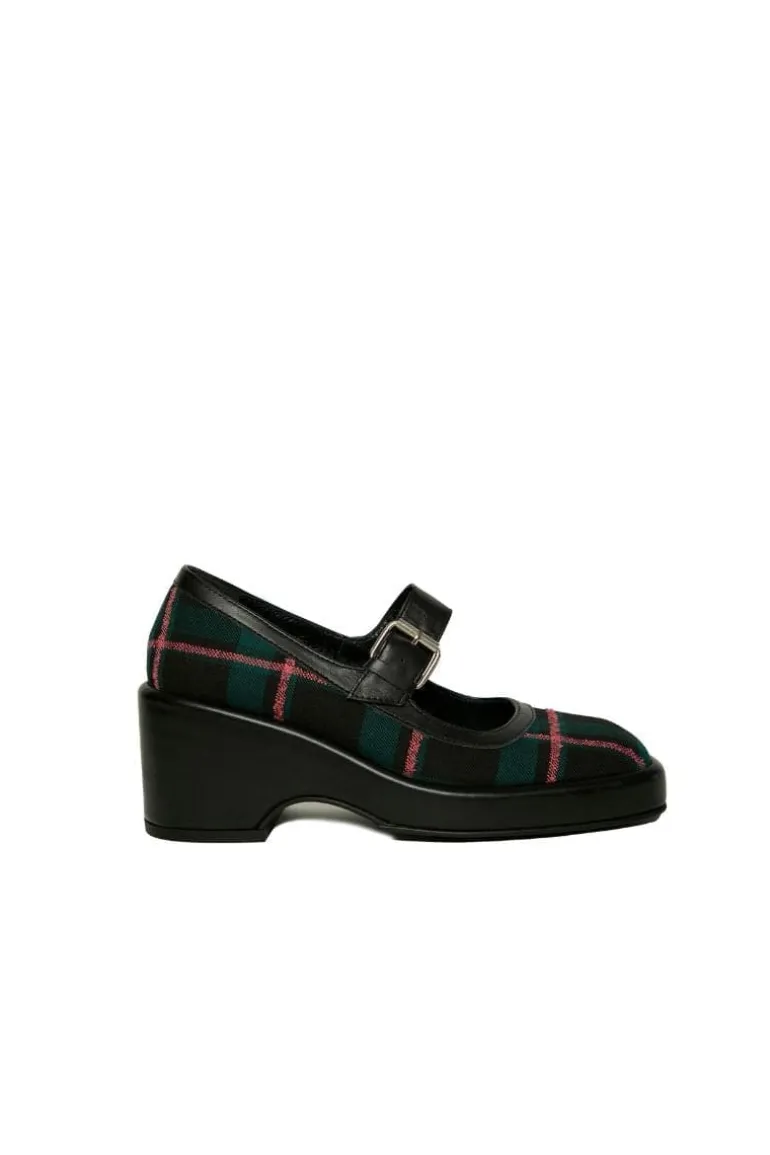 Flats<CULT MIA COMBINED PLAID MARY JANE Black/Green/Pink