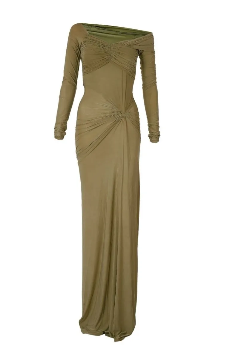 Dresses<CULT MIA CONNIE OLIVE OFF-SHOULDER DRAPED MAXI DRESS Olive Green
