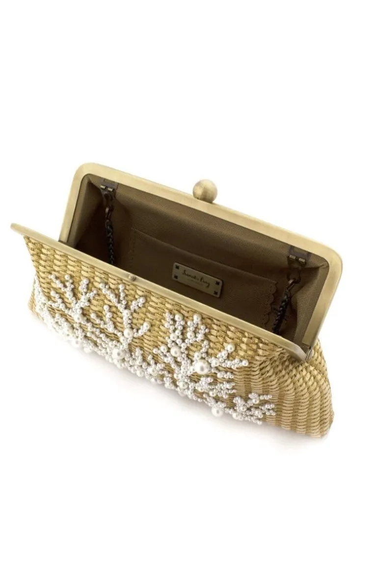 Clutch Bags<CULT MIA CORAL STRAW EMBELLISHED CLUTCH Gold