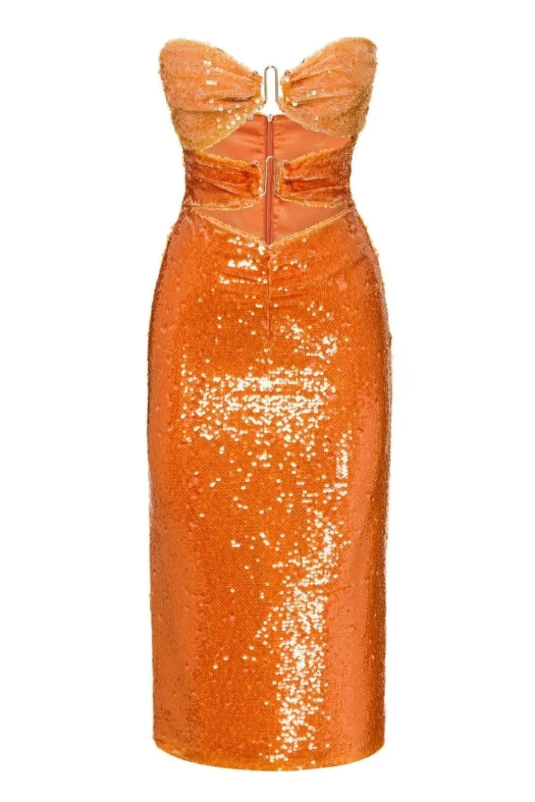 Dresses | Midi Dresses<CULT MIA CORAL STRAPLESS SEQUIN DRESS Orange