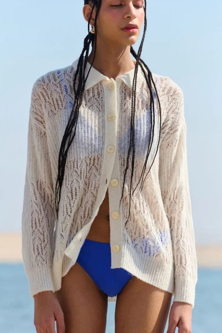 Knitwear<CULT MIA ARAÑITA COLLARED CARDIGAN Cream