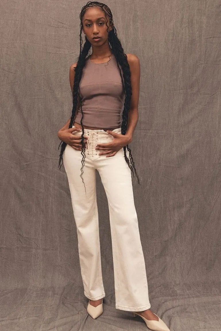 Pants<CULT MIA CREAM CONTRAST MIKEY STRAIGHT LEG JEANS Kent Ave.