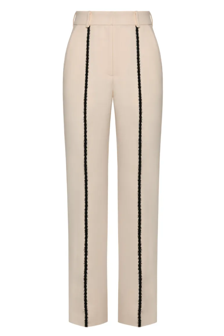 Pants<CULT MIA FUZZY DETAILS STRAIGHT LEG PANTS Cream