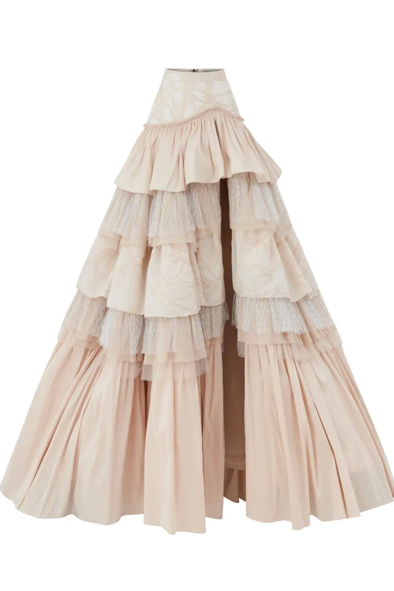 Skirts<CULT MIA RUFFLED HIGH SLIT LAYERED MAXI SKIRT Cream