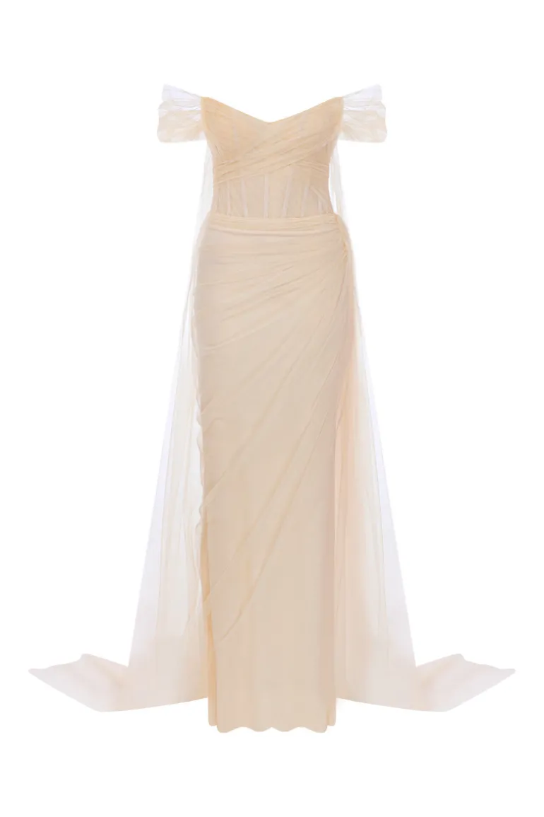 Dresses | Gowns<CULT MIA TULLE CORSET GOWN WITH CAPE Cream