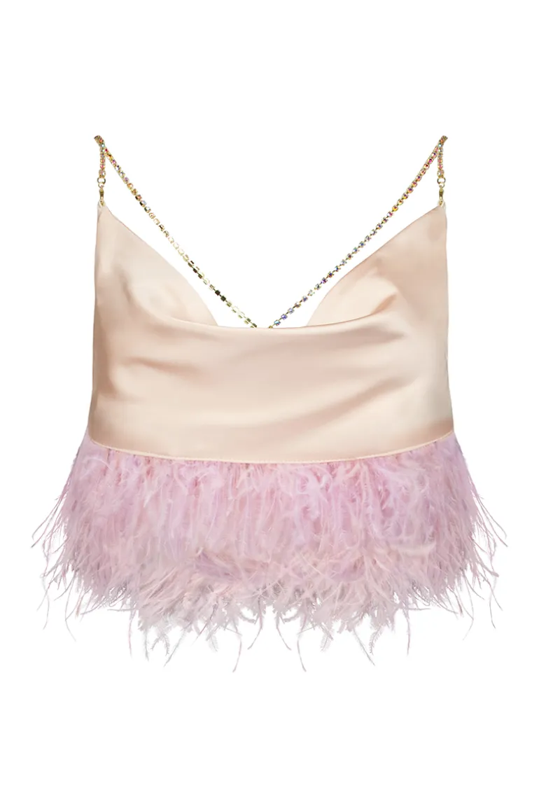Tops<CULT MIA CRISTAL FEATHER CAMI Custard