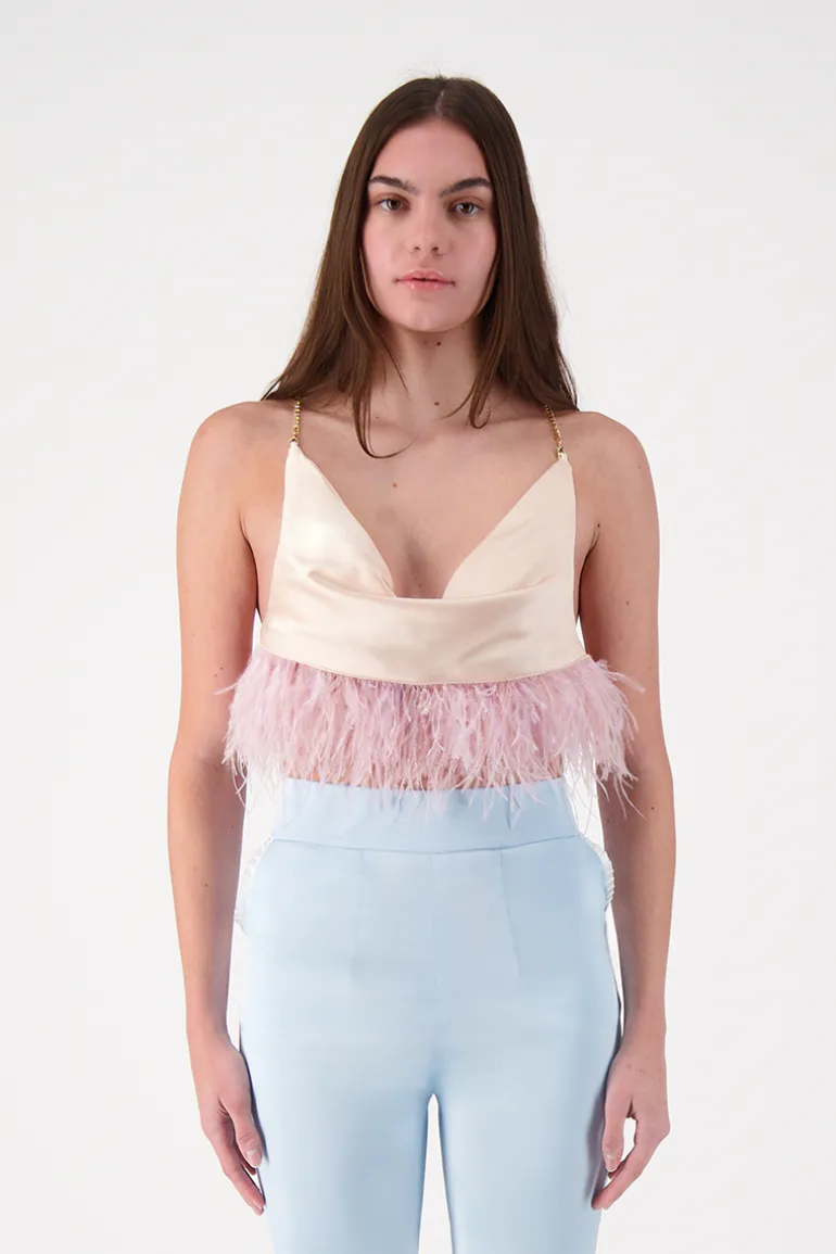 Tops<CULT MIA CRISTAL FEATHER CAMI Custard
