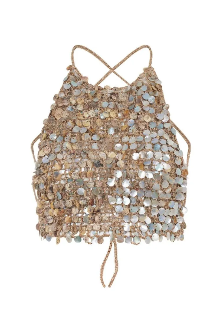 Tops<CULT MIA CROCHET MOTHER OF PEARL TOP Bronze Metallic
