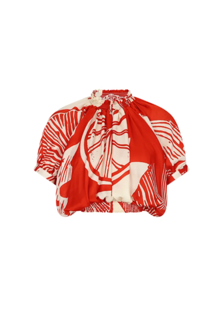 Tops<CULT MIA CROP TOP IN LEMON Print Red & White