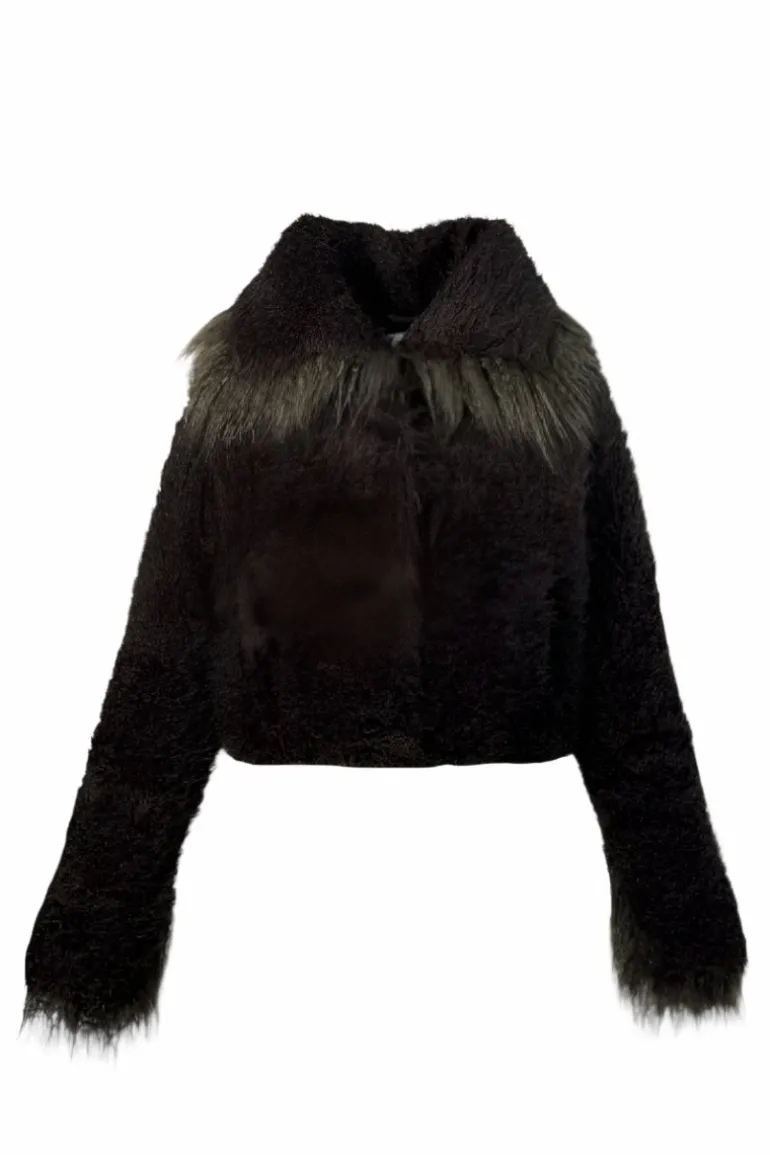 Jackets<CULT MIA CROPPED FAUX FUR JACKET WITH TURN-UP CUFFS IN BROWN Dark brown