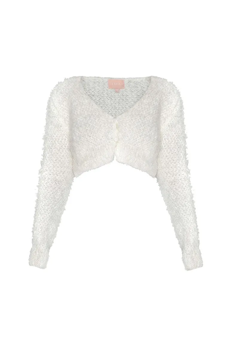 Knitwear<CULT MIA CROPPED KNITTED CARDIGAN White