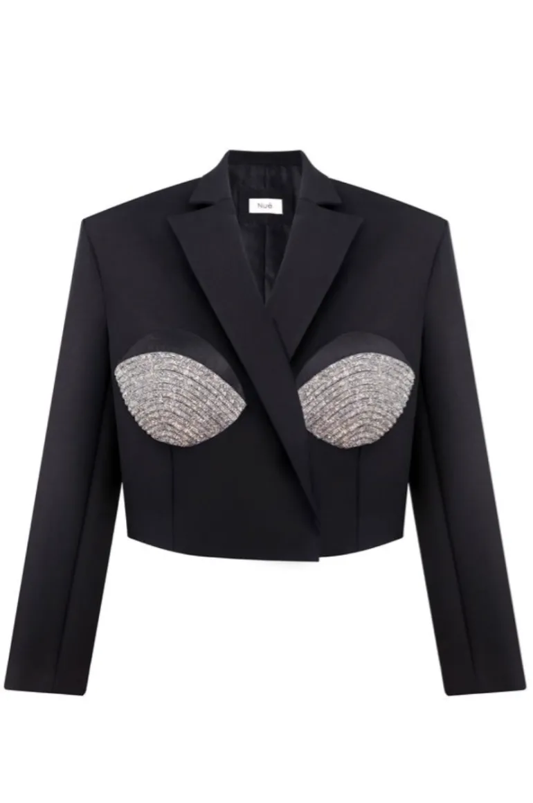 Blazers<CULT MIA CROPPED TAILORED BLAZER Black - Silver Crystal