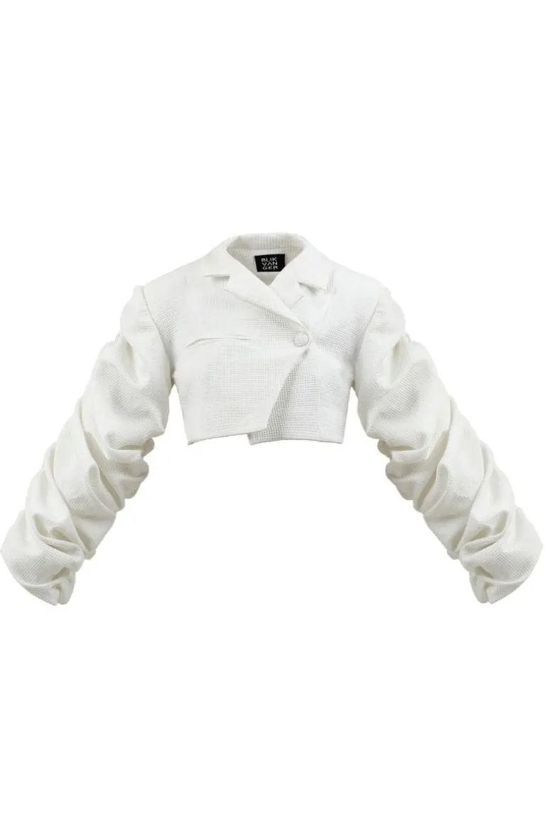 Blazers<CULT MIA CRUMPLE-SLEEVE CROPPED BLAZER White