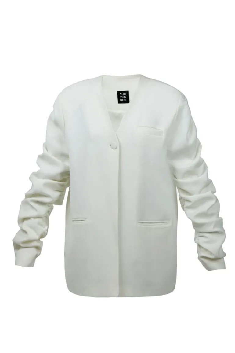 Blazers<CULT MIA CRUMPLE-SLEEVE LONG BLAZER White