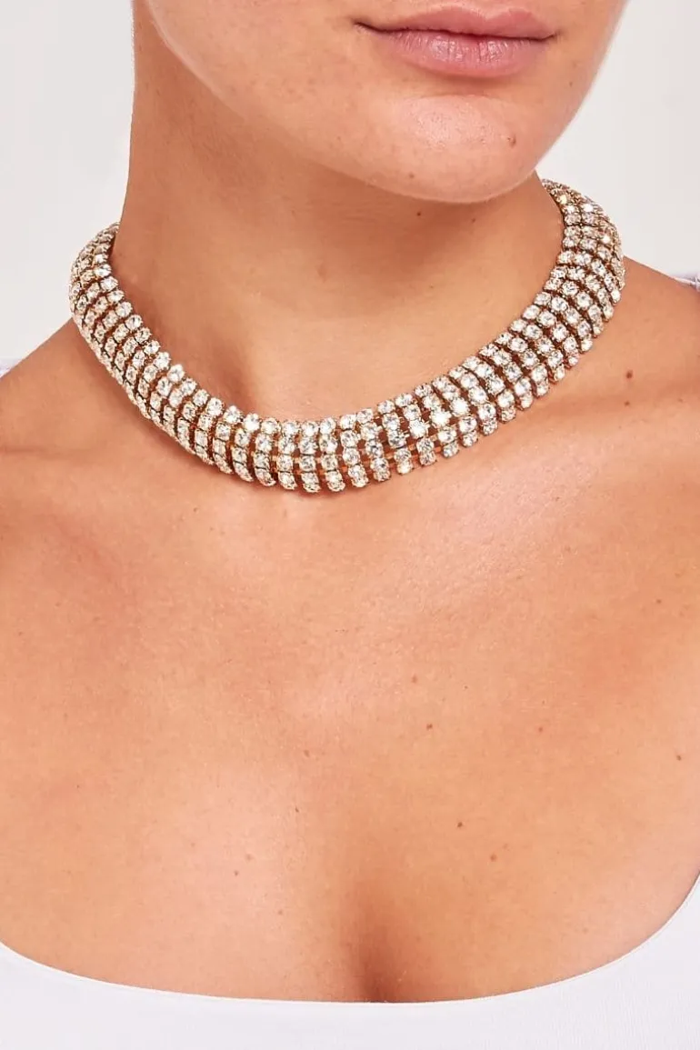 Necklaces<CULT MIA CRYSTAL AND GOLD BOLDY NECKLACE Crystal/Gold