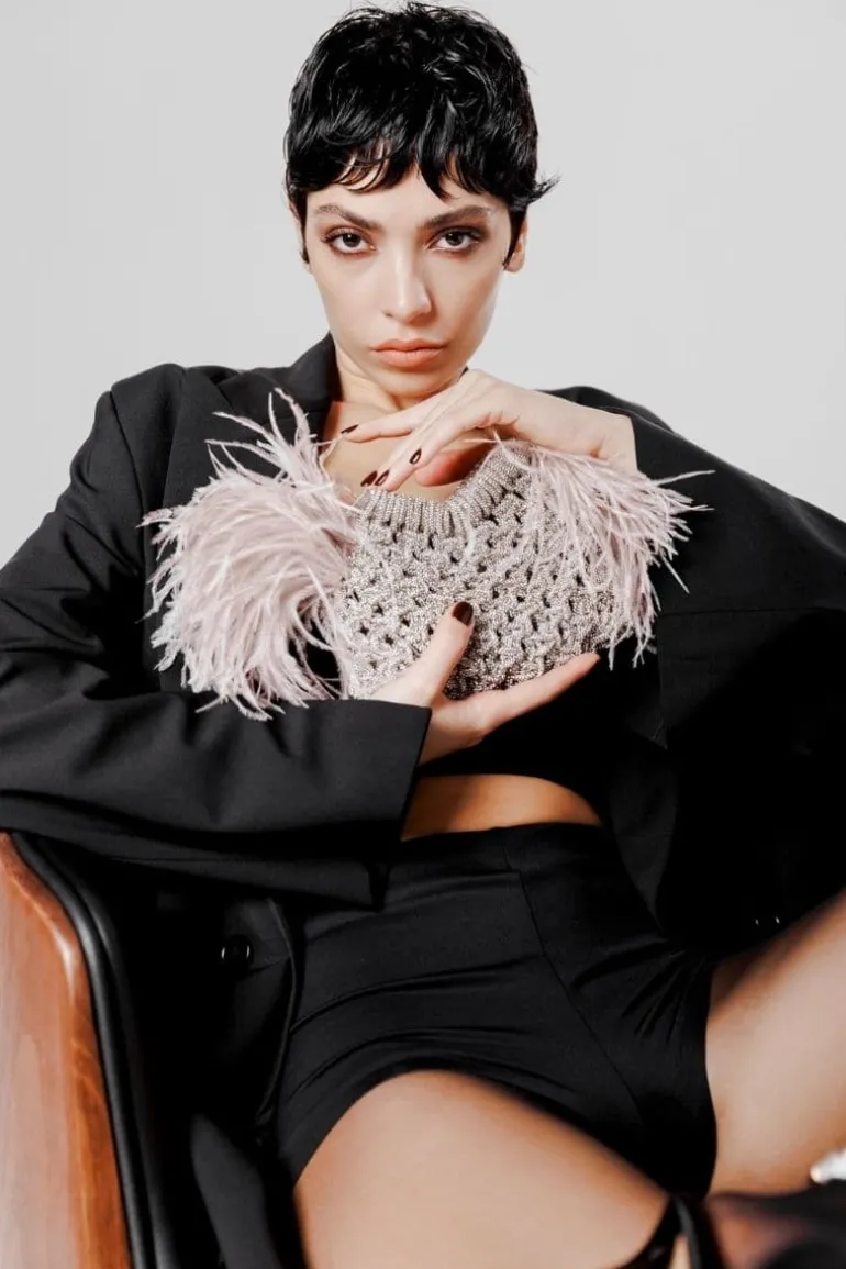 Clutch Bags<CULT MIA DIAMOND PLUMES CLUTCH BAG Crystal