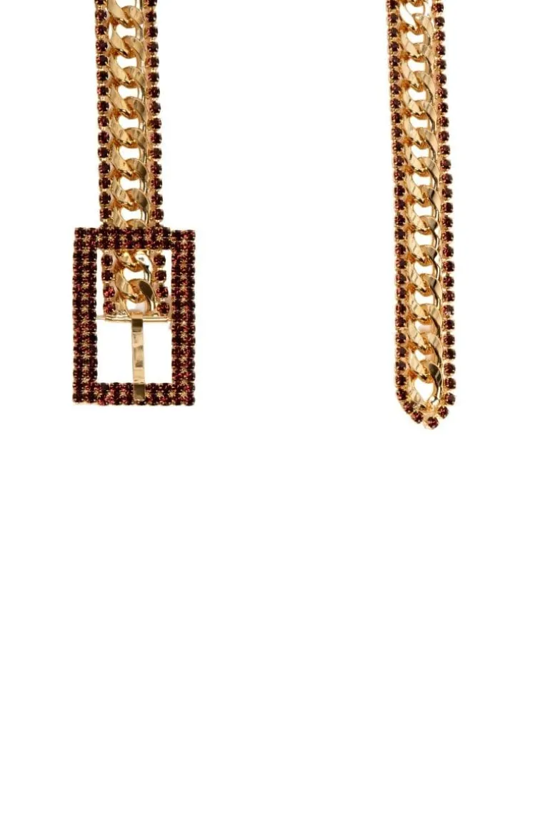 Belts<CULT MIA CRYSTAL EMBELLISHED CHAIN BELT WITH BIG BUCKLE Gold/Crystal