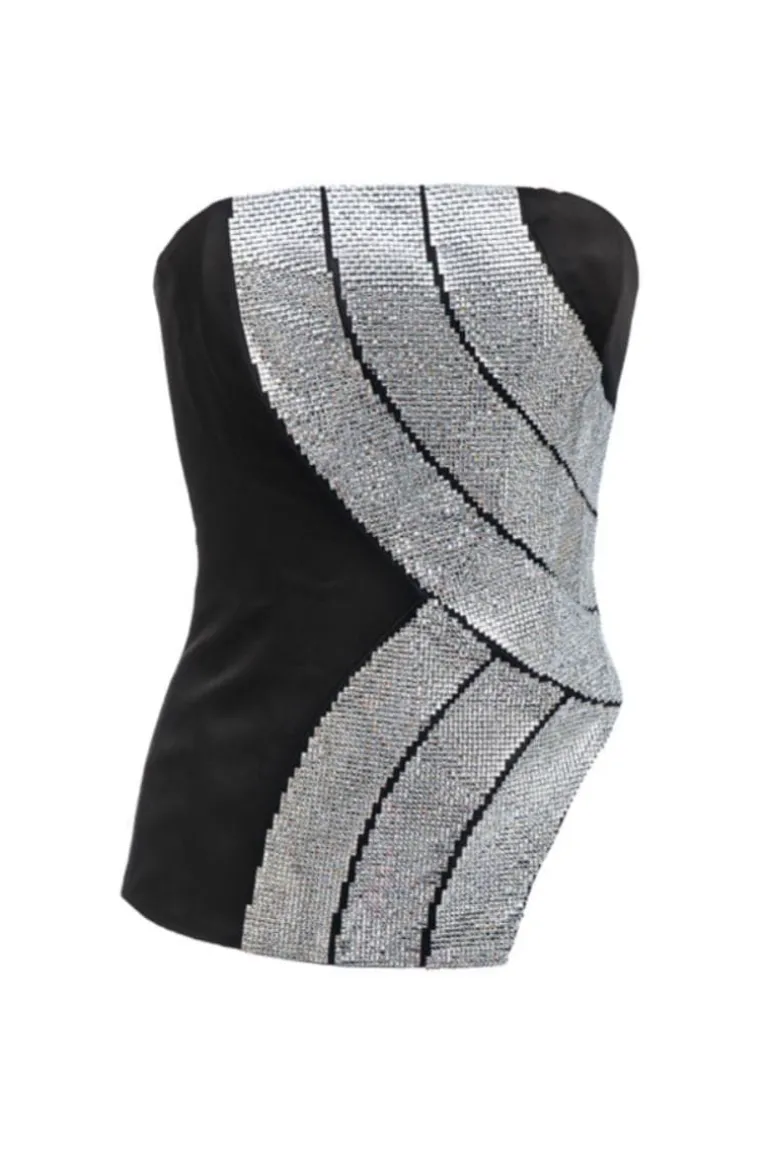 Tops<CULT MIA CRYSTAL EMBELLISHED FITTED CORSET Black
