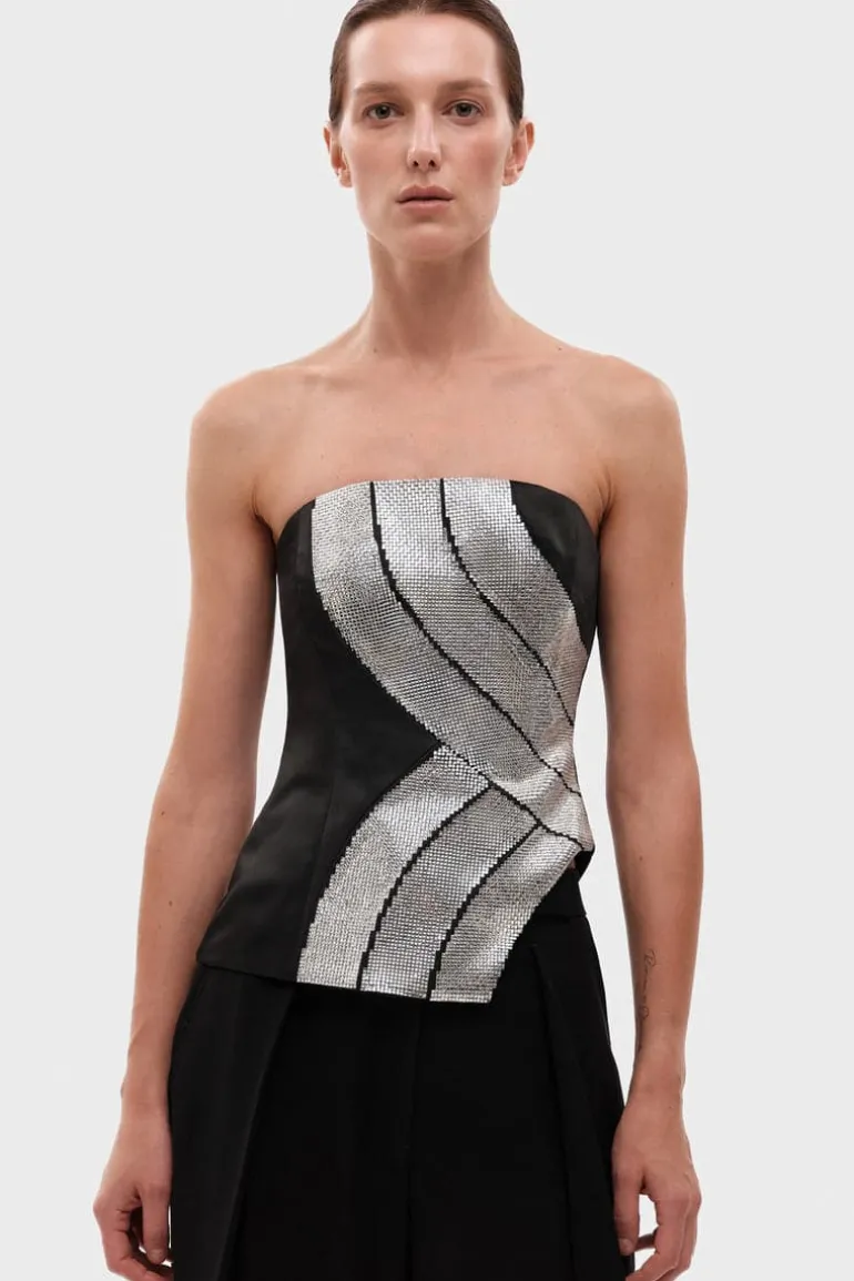 Tops<CULT MIA CRYSTAL EMBELLISHED FITTED CORSET Black