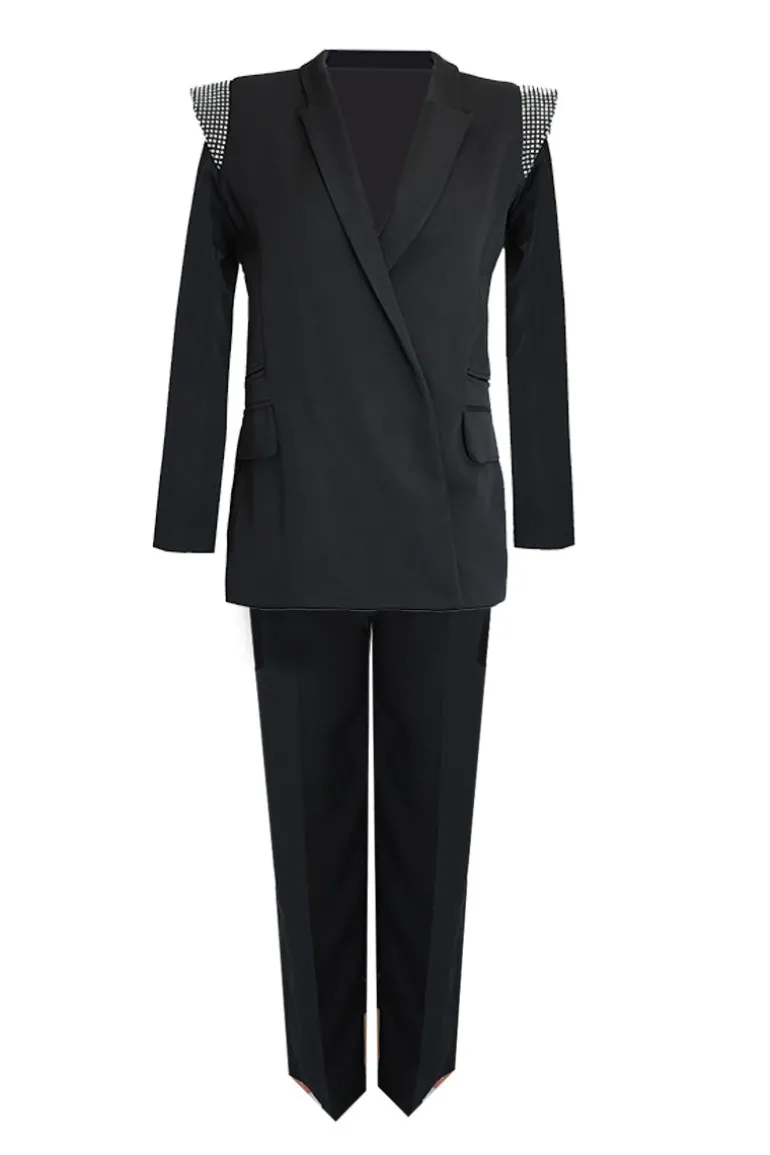 Outfit Sets<CULT MIA CRYSTAL-EMBELLISHED BLAZER AND PANTS SET IN Midnight Black