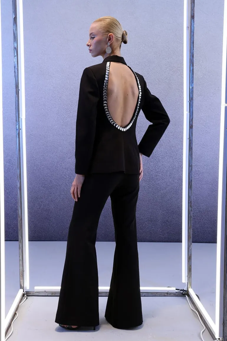 Blazers<CULT MIA CRYSTAL-EMBELLISHED OPEN BACK BLAZER Midnight black