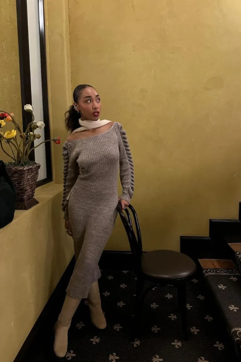 Dresses<CULT MIA X LIYA KNITTED DRESS Almond Frost