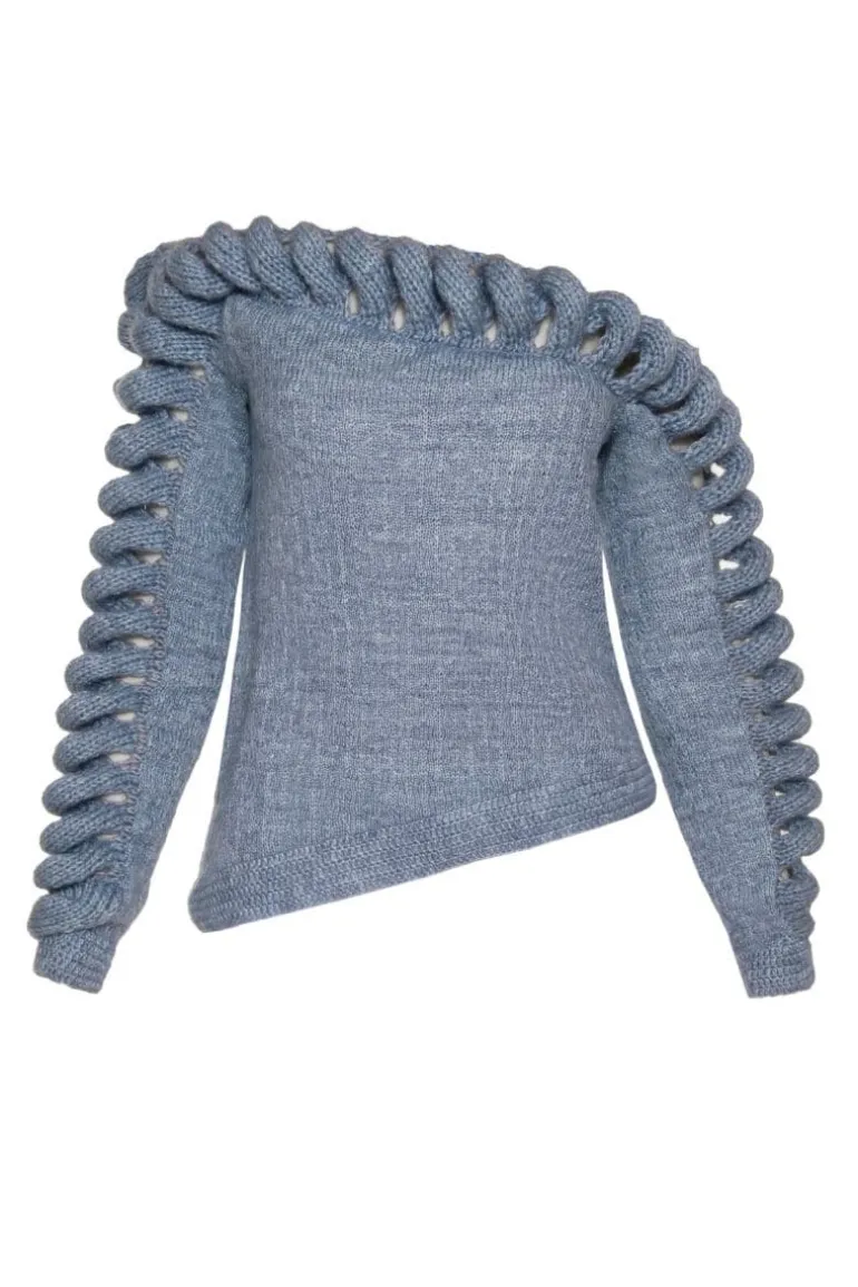 Knitwear<CULT MIA X LIYA SHOULDER FRAME SWEATER Lake Blue