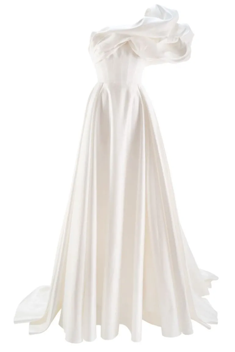 Dresses | Gowns<CULT MIA X MONETRE ASYMMETRICAL FLOUNCE FULL SKIRT GOWN Off White