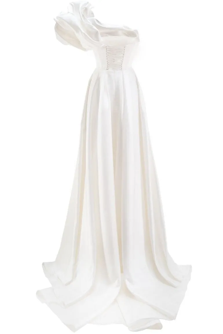 Dresses | Gowns<CULT MIA X MONETRE ASYMMETRICAL FLOUNCE FULL SKIRT GOWN Off White