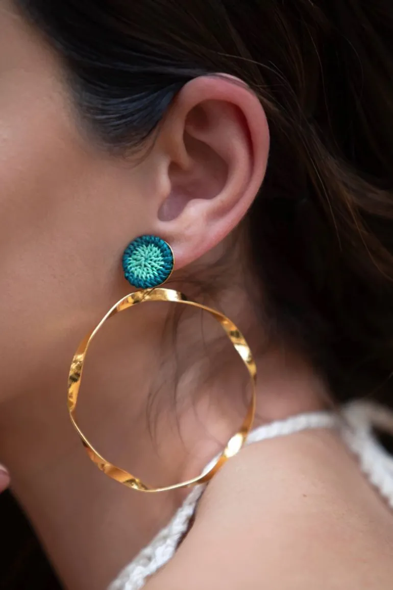 Earrings<CULT MIA CURL TURQUOISE AND MINT MAXI HOOPS Green