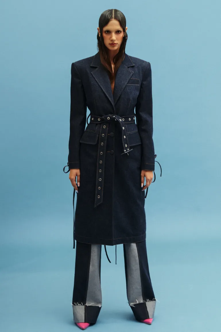 Coats<CULT MIA CUT OUT BELTED DENIM COAT Blue