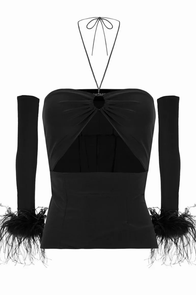 Tops<CULT MIA CUT OUT TOP WITH INTERCHANGEABLE SLEEVES Black