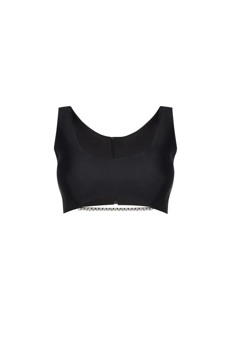Tops<CULT MIA CUTOUT CRYSTAL-EMBELLISHED CROPPED TOP Black