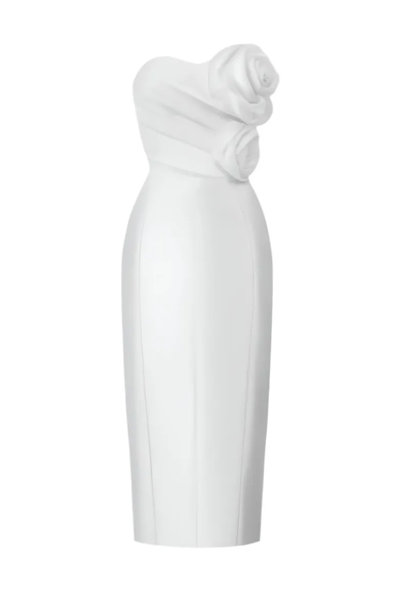 Dresses | Midi Dresses<CULT MIA 3D ROSE SILK MIDI DRESS White