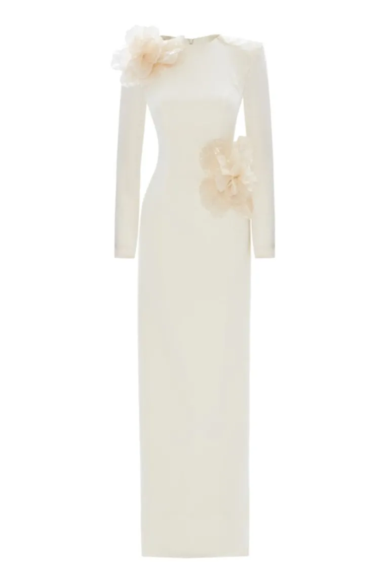 Dresses | Midi Dresses<CULT MIA 3D SEQUINED FLORAL DETAILED MIDI DRESS IN Ecru