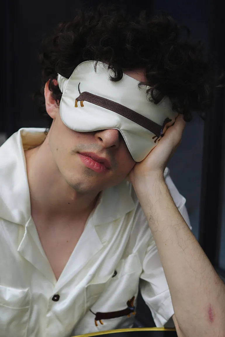 Sleep & Loungewear<CULT MIA DACHSHUND DREAM SILK SLEEPING EYE MASK IN WHITE White & Black