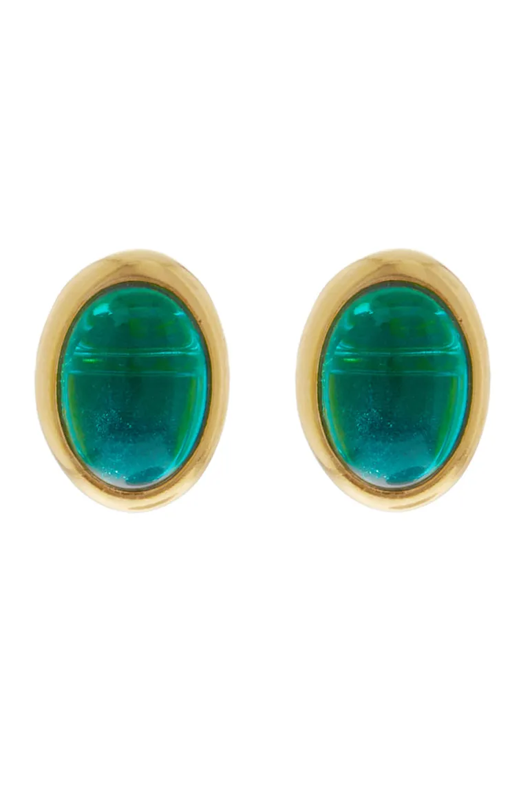 Earrings<CULT MIA DAHLIA EARRINGS Gold & green glass stone