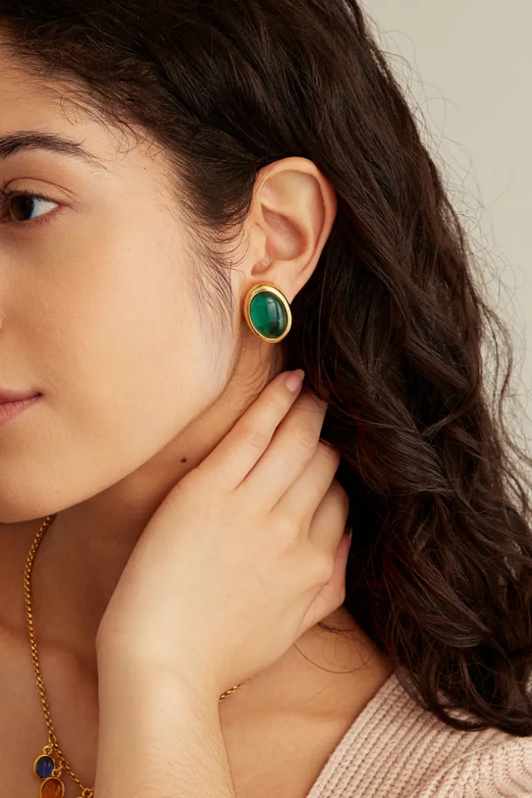 Earrings<CULT MIA DAHLIA EARRINGS Gold & green glass stone