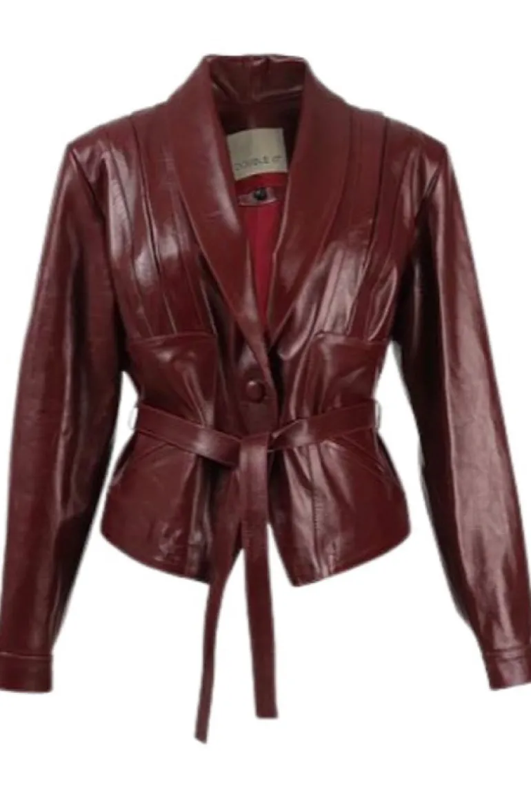 Jackets<CULT MIA DAMIEN LEATHER JACKET IN Burgundy
