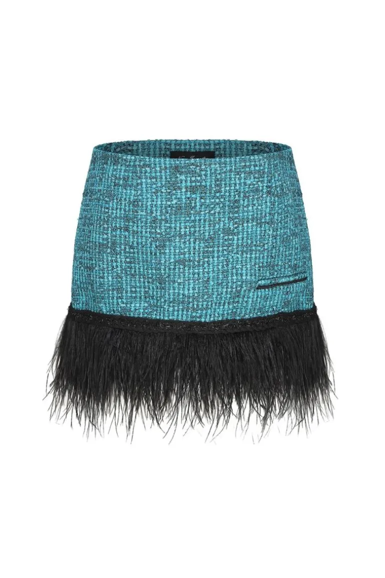 Skirts<CULT MIA DAPHNE TWEED FEATHER-TRIMMED MINI SKIRT Blue