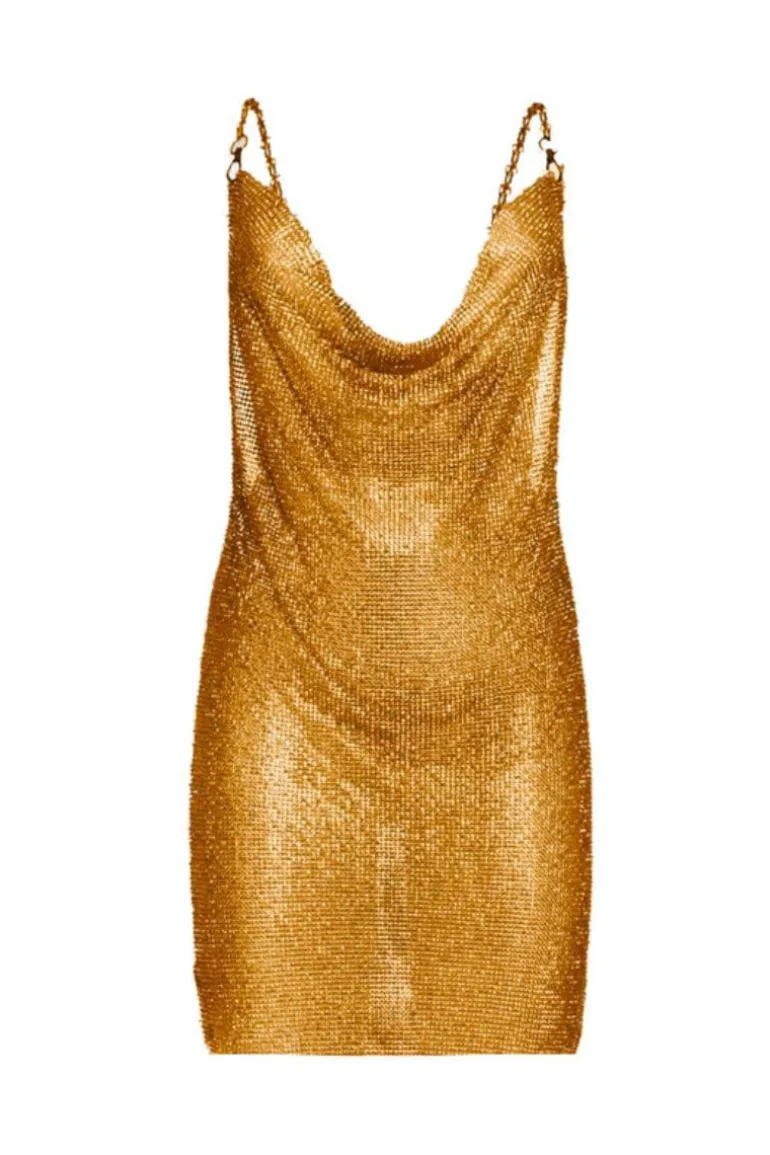 Dresses | Mini Dresses<CULT MIA X CHAIN CRYSTALS MINI DRESS Dark gold