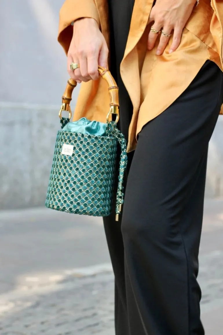 Top Handle Bags<CULT MIA IRIS LEATHER AND FABRIC BUCKET BAG Dark Green