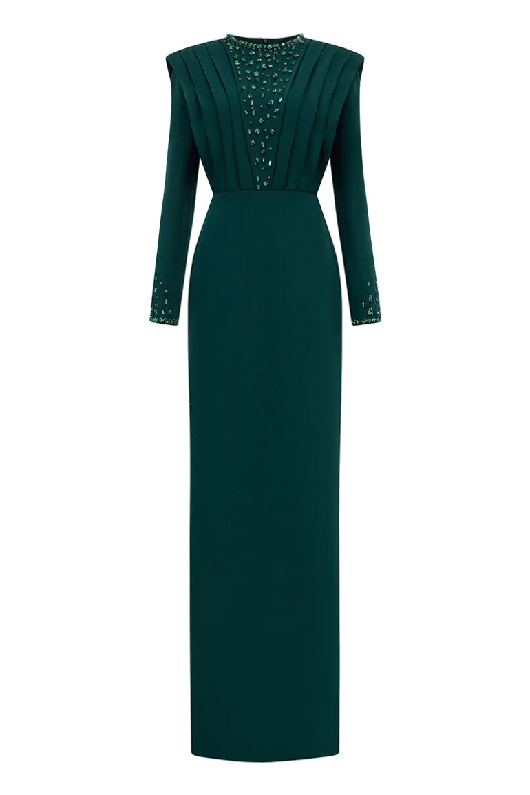 Dresses | Gowns<CULT MIA LONG SLEEVES PLEATED SHOULDER GOWN Dark green