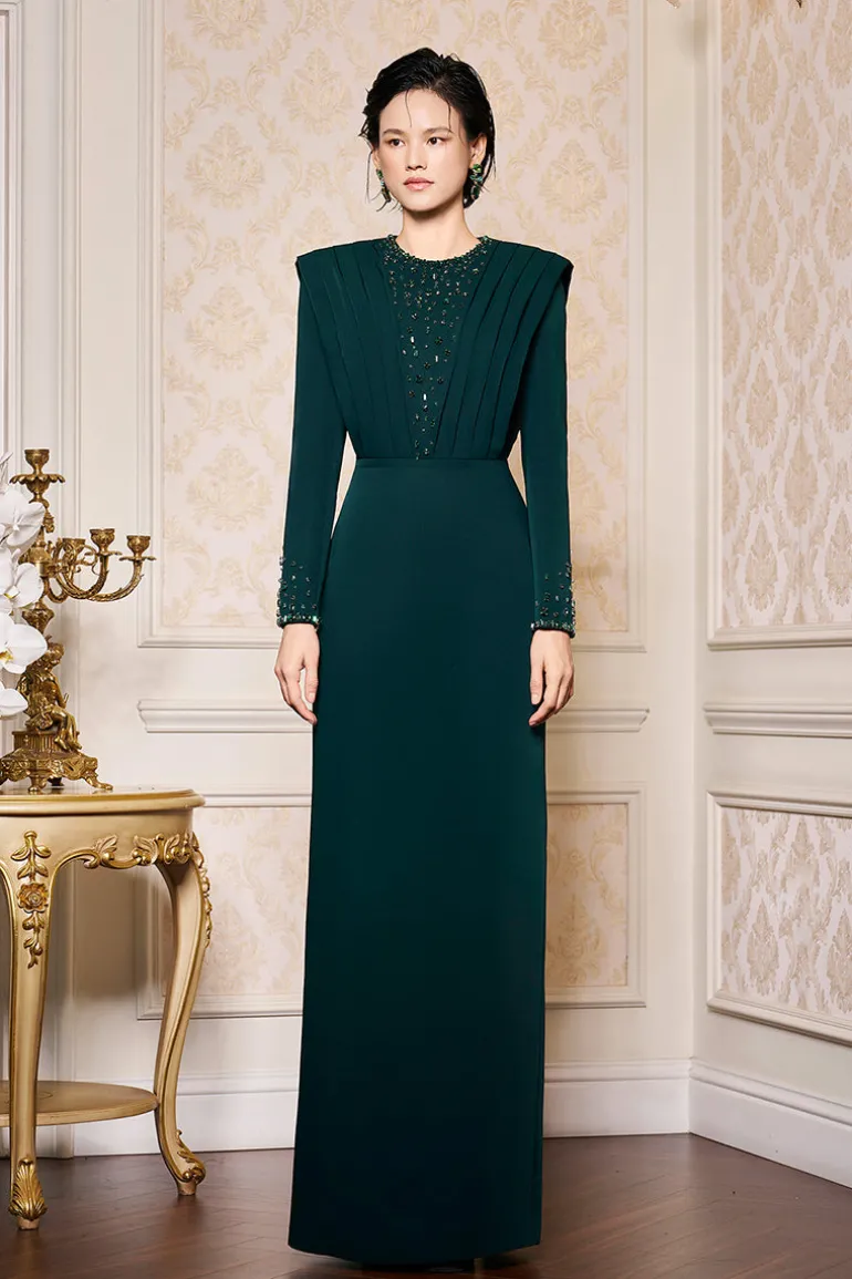 Dresses | Gowns<CULT MIA LONG SLEEVES PLEATED SHOULDER GOWN Dark green