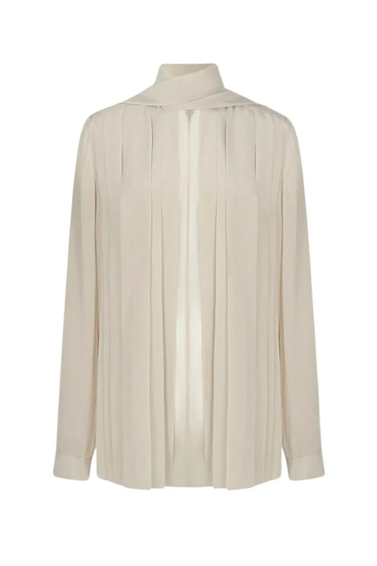 Tops<CULT MIA DAWLISH SILK CHIFFON SHIRT Cream