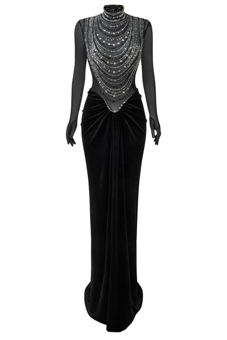 Dresses | Gowns<CULT MIA DAZZLING DRAPED BEADED GOWN Black