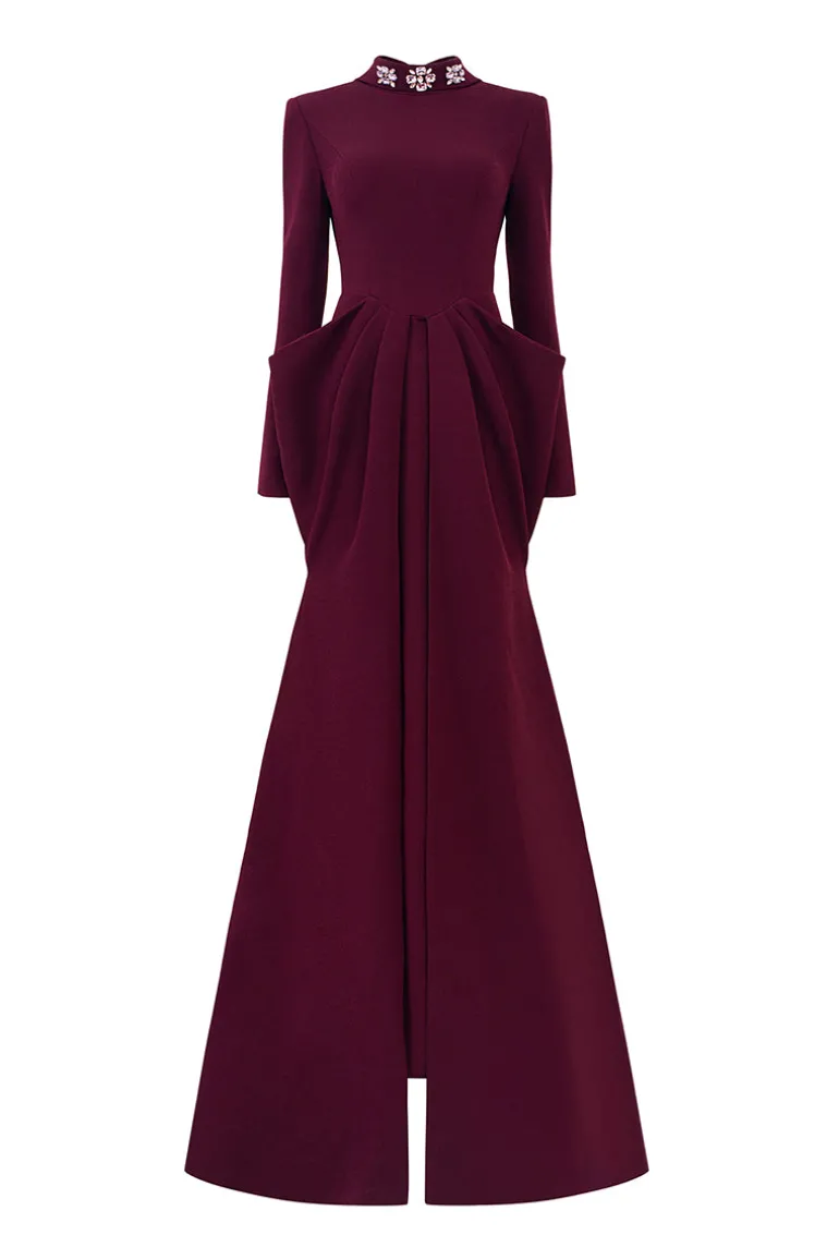 Dresses | Gowns<CULT MIA DE-CONSTRUCTED COLLAR WITH DRAPED WAIST GOWN Windsor Wine