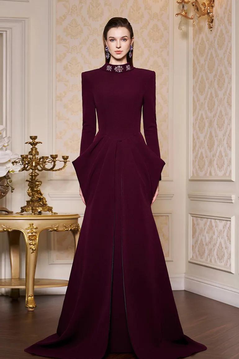 Dresses | Gowns<CULT MIA DE-CONSTRUCTED COLLAR WITH DRAPED WAIST GOWN Windsor Wine